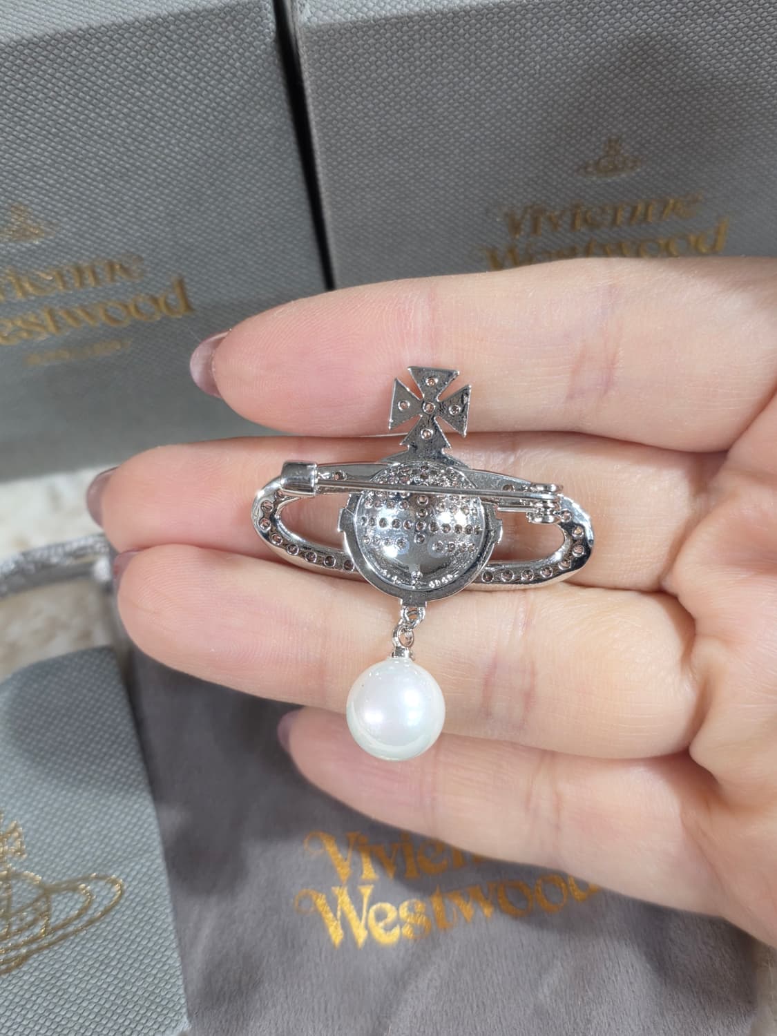 빈티지 비비안 실버 진주달랑이 브로치 상품이미지5