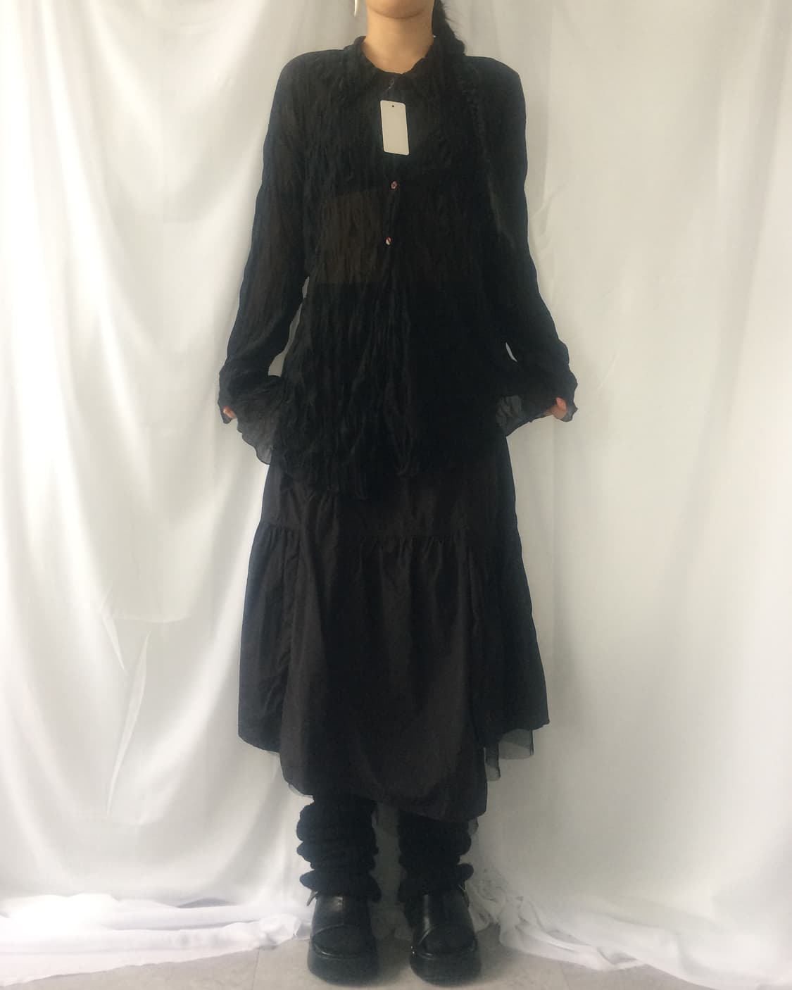 Shirring point lace layered long skirt 상품이미지7