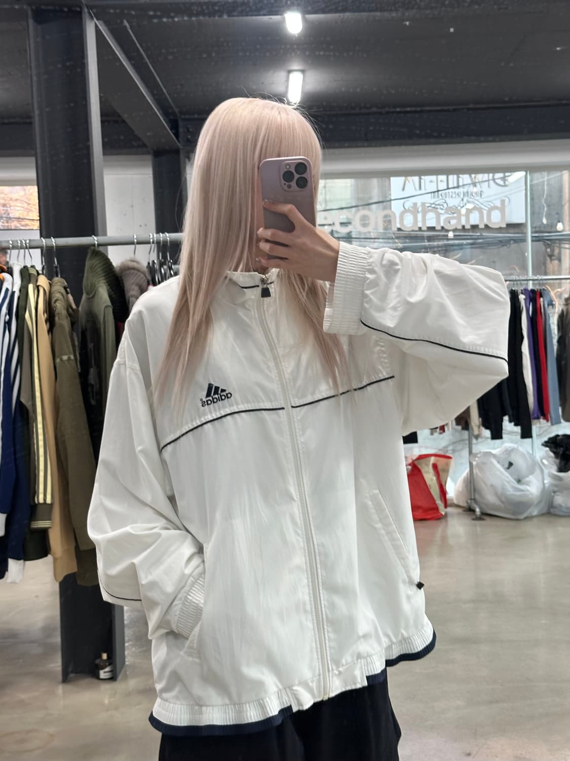 90’s 아디다스 화이트 올드스쿨 바람막이 상품이미지1