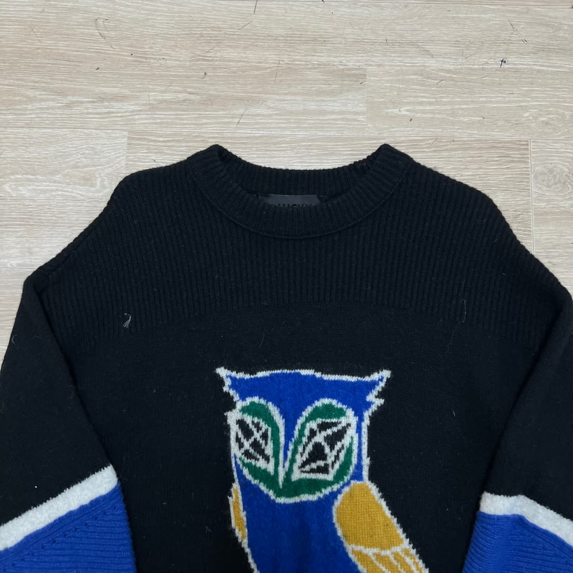 럭키슈에뜨 여성 모직 올빼미 패턴 자수 니트 스웨터 [블랙] FREE 상품이미지2