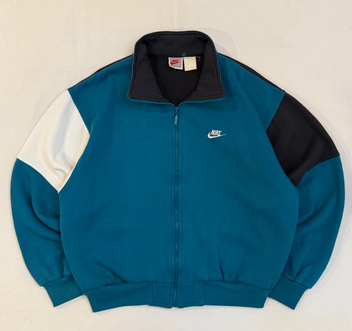 80s 나이키 아카이브 컬러블록 코튼 집업 져지 에메랄드 상품이미지1