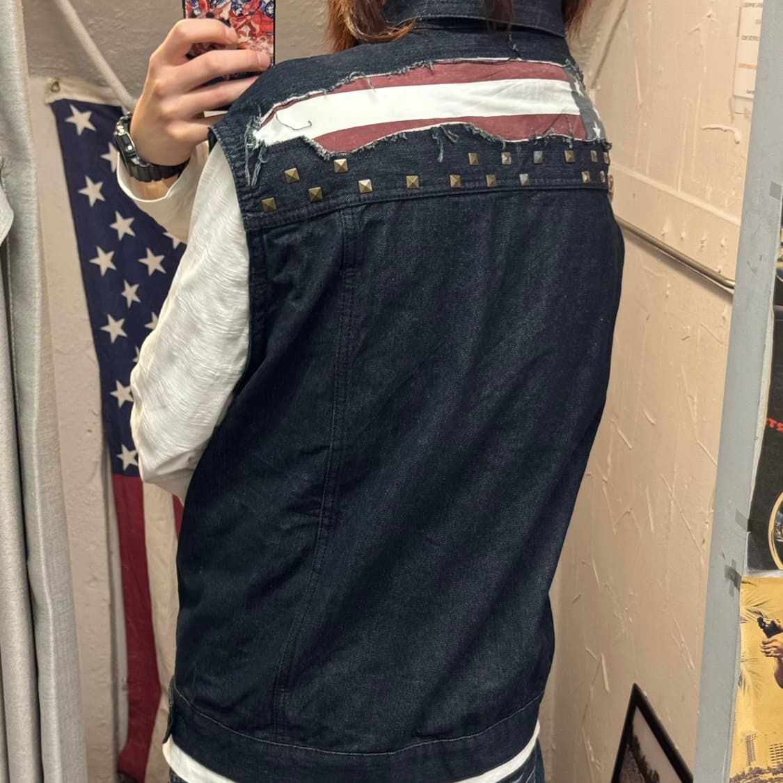 USA VINTAGE 데님 조끼 전후면 성조기 포인트 진청 상품이미지2