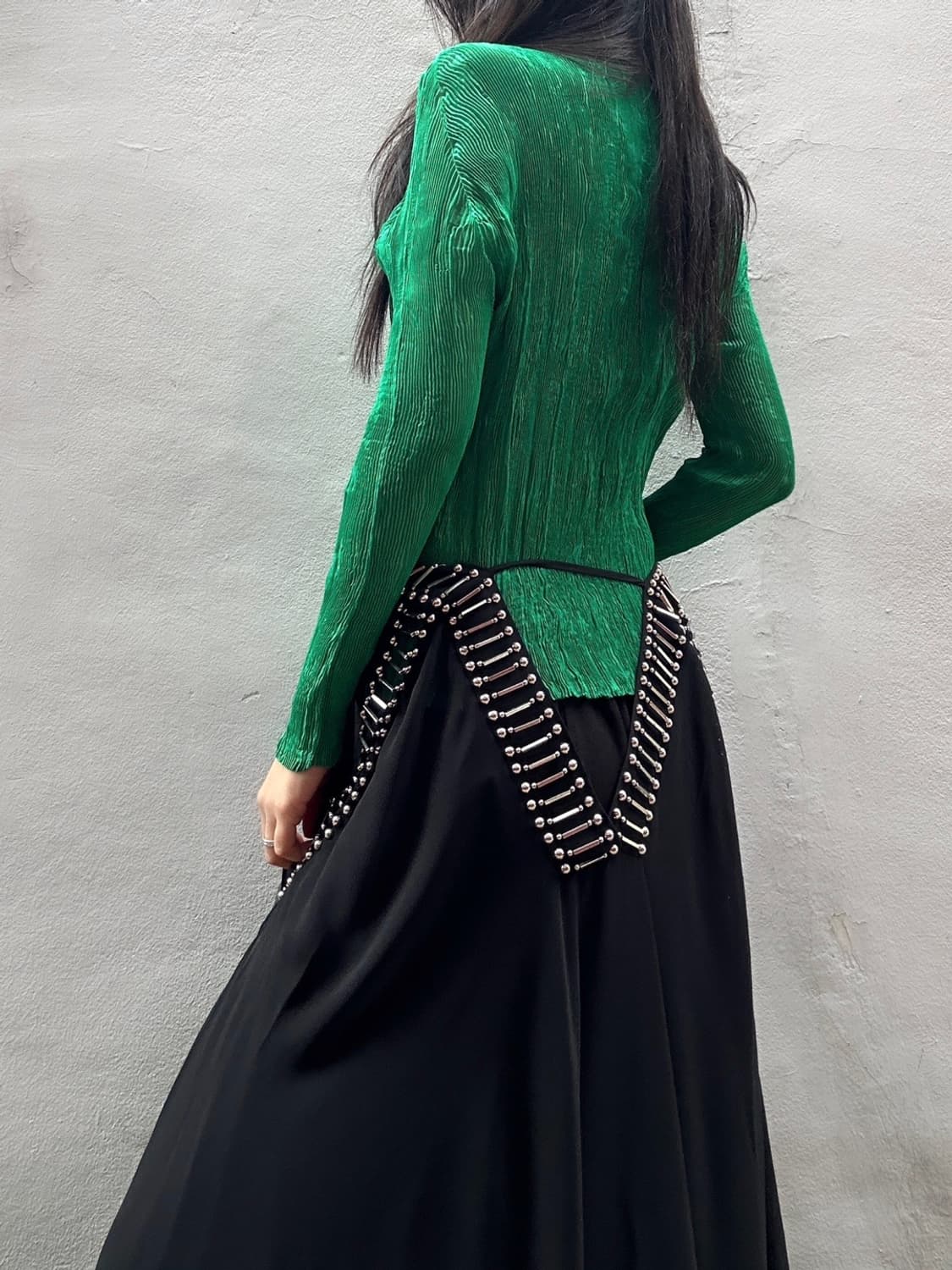 Pleats highneck zip up / green 상품이미지4