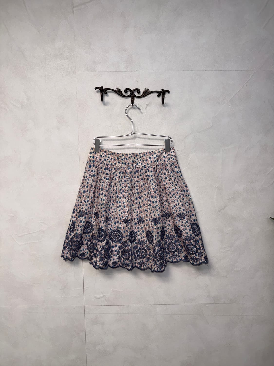 Red navy ethnic embroidered cotton skirt 상품이미지2