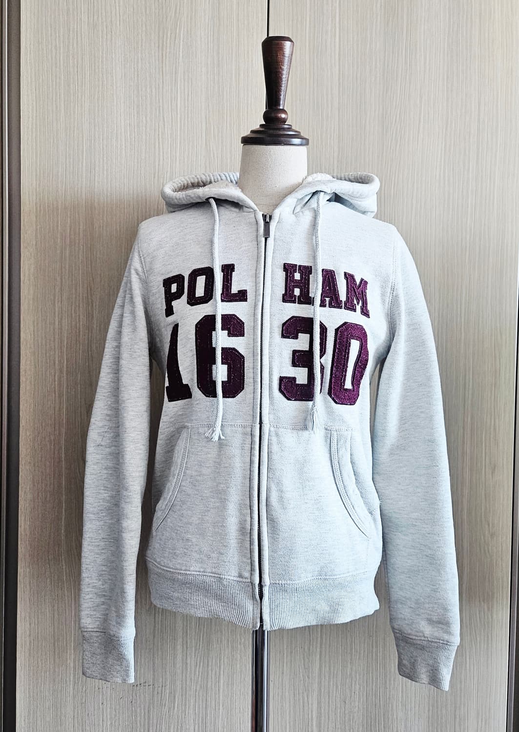 폴햄(POLHAM) 1630 레터링 후리스 기모 집업후드 90 상품이미지3