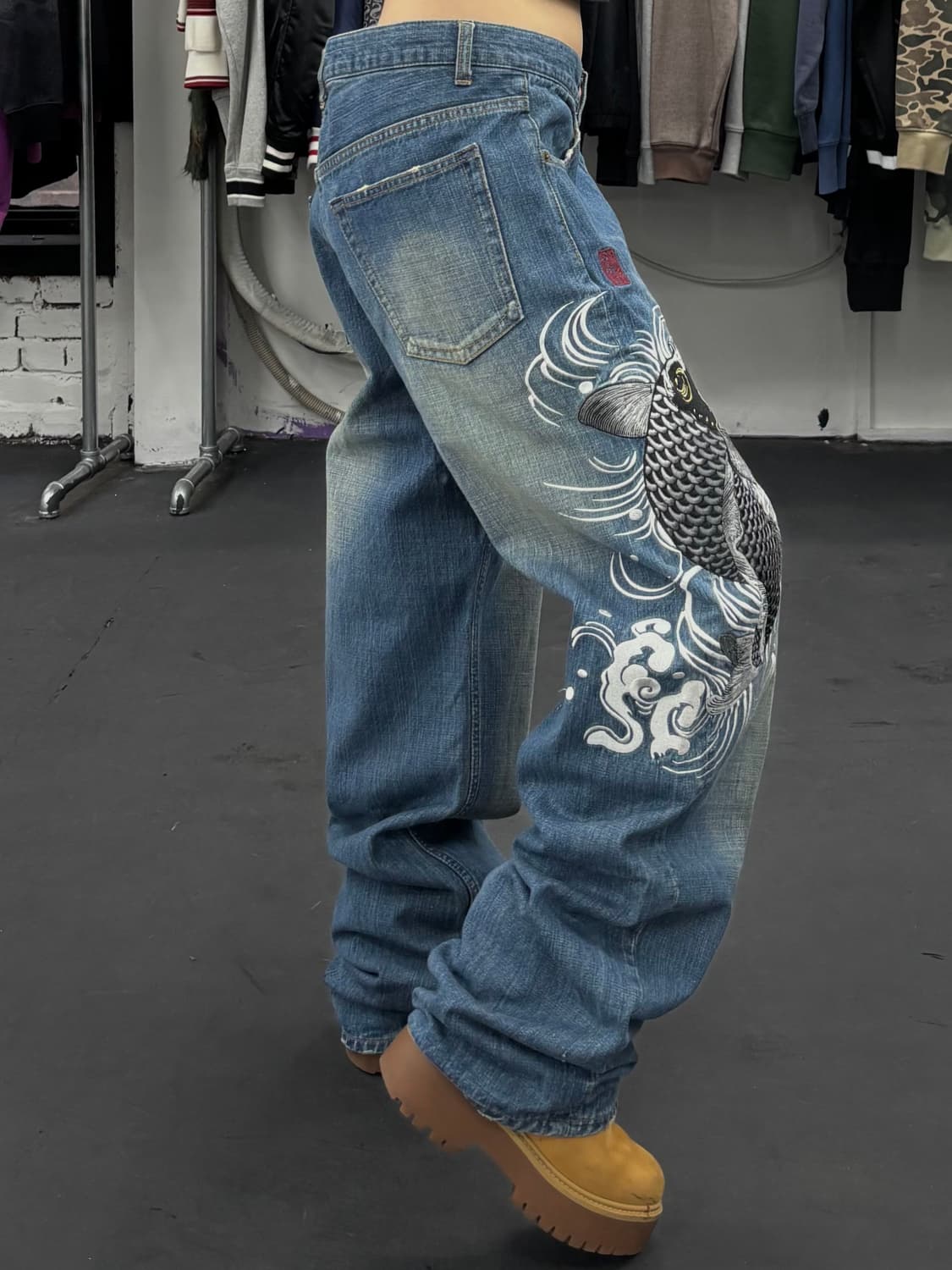 카라쿠리 타마시 오리엔탈 잉어 데님팬츠 상품이미지3