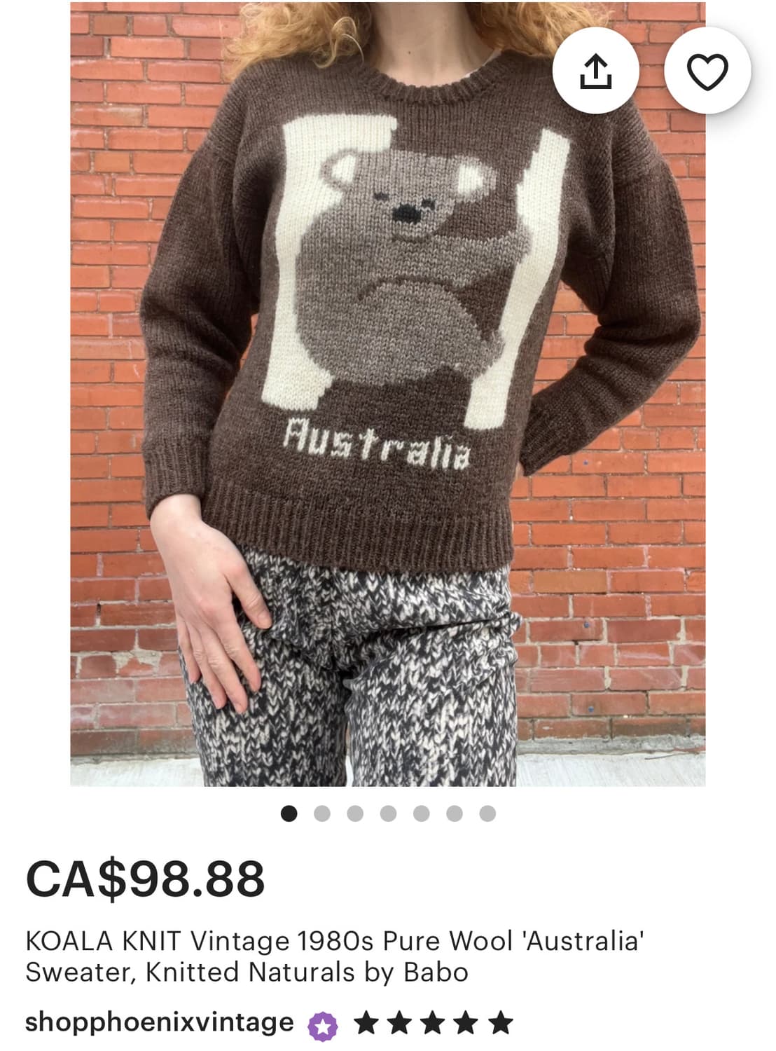 [M] 80s 오스트레일리아 빈티지  퓨어울 코알라 니트 상품이미지8