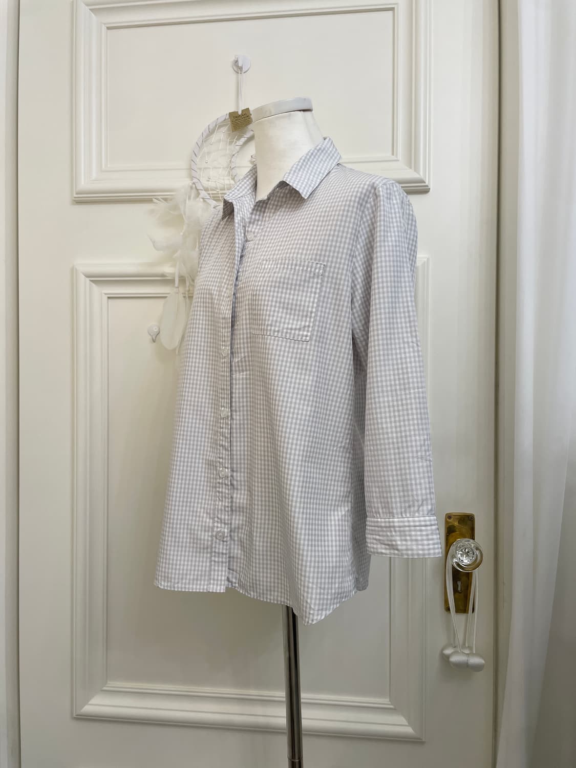 sheer gray gingham check basic shirt 상품이미지2