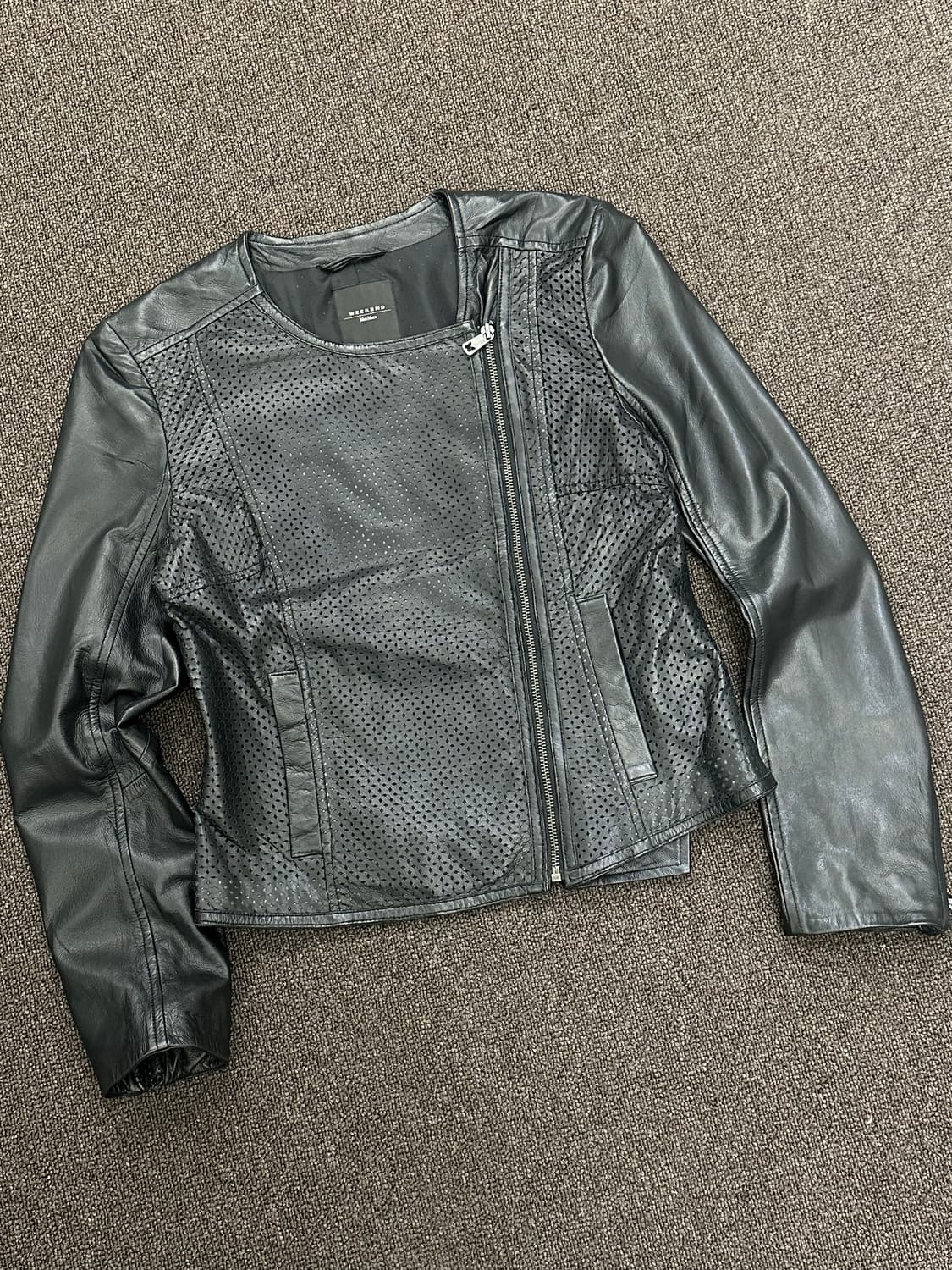 OS)위캔드 막스마라 펀칭 디테일 블랙 램스킨 레더자켓 상품이미지1