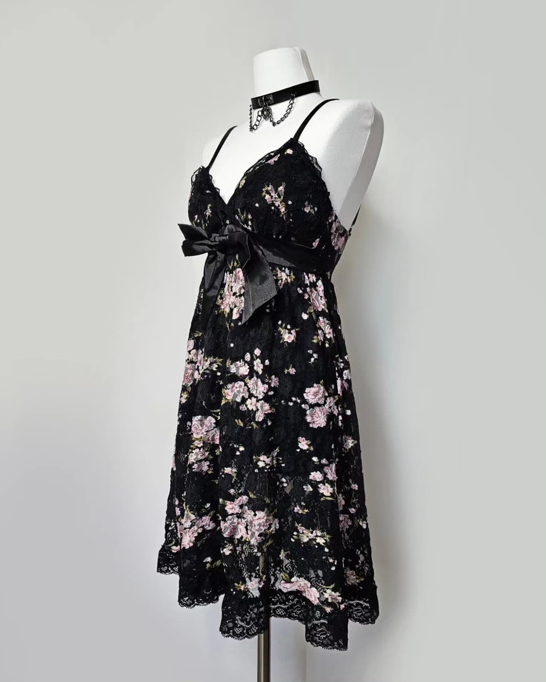 Black lace floral ribbon dress 상품이미지4