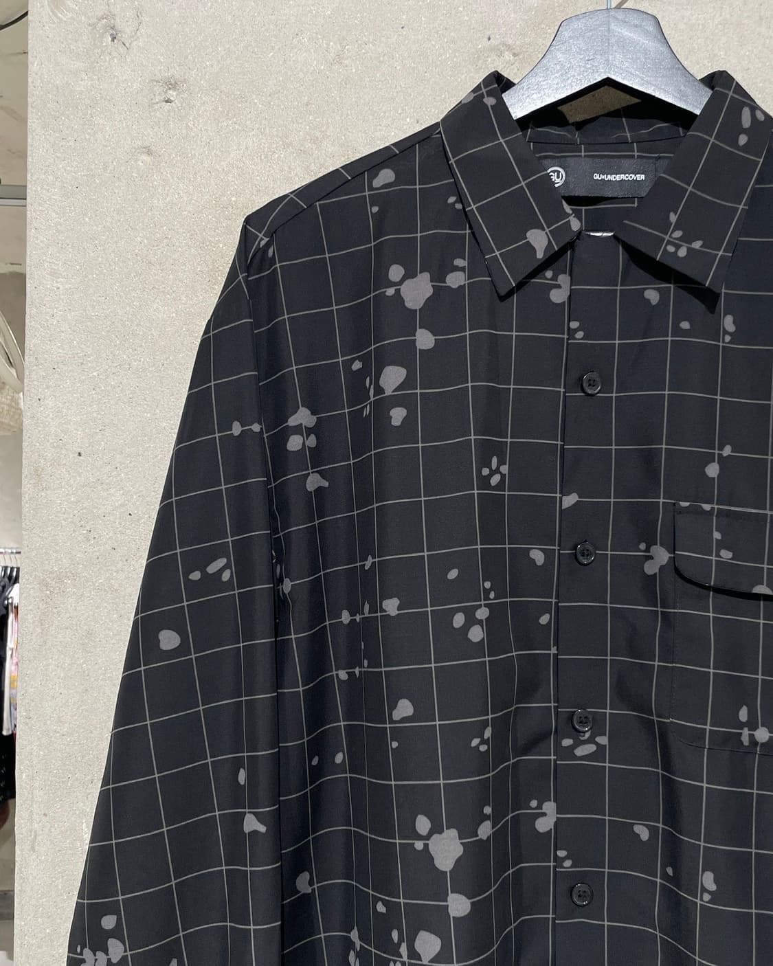gu x 언더커버 블랙 블라치 폴리에스터 체크 셔츠 상품이미지2