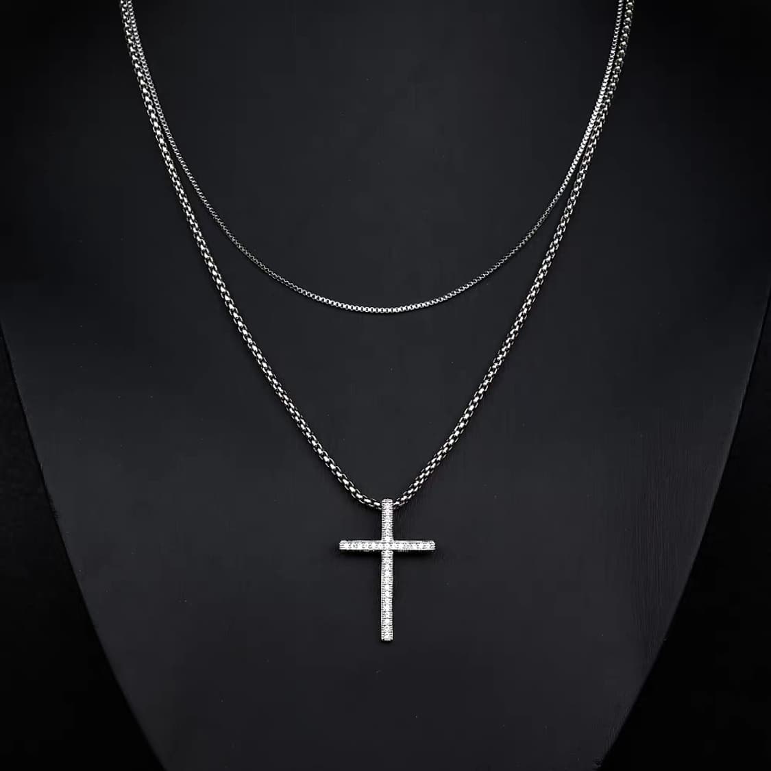 Oceanora S925/티타늄 지르콘 크로스 네크리스 - 골드/실버 상품이미지5