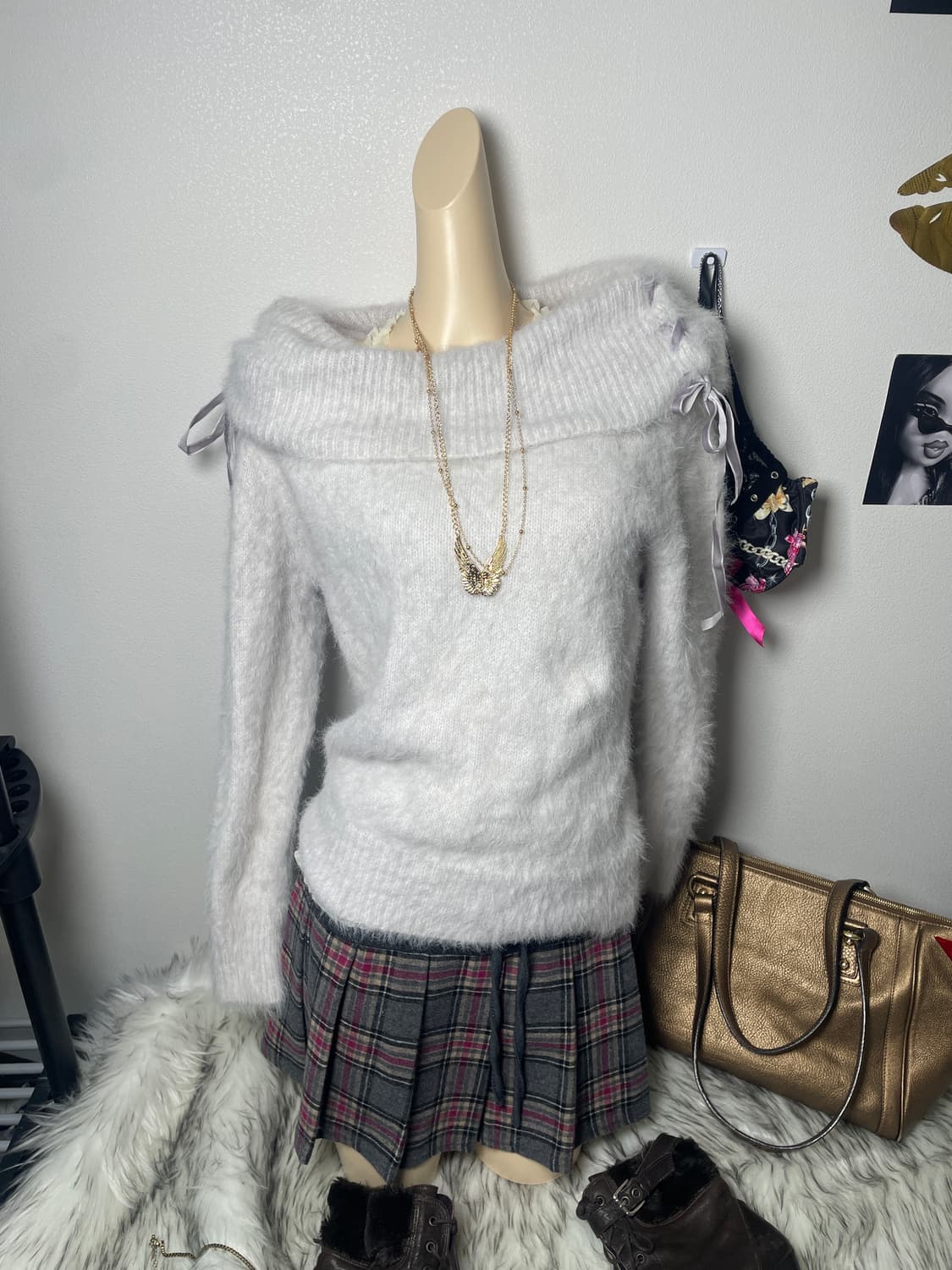 빈티지 연보라 리본 아일렛 앙고라니트 상품이미지3