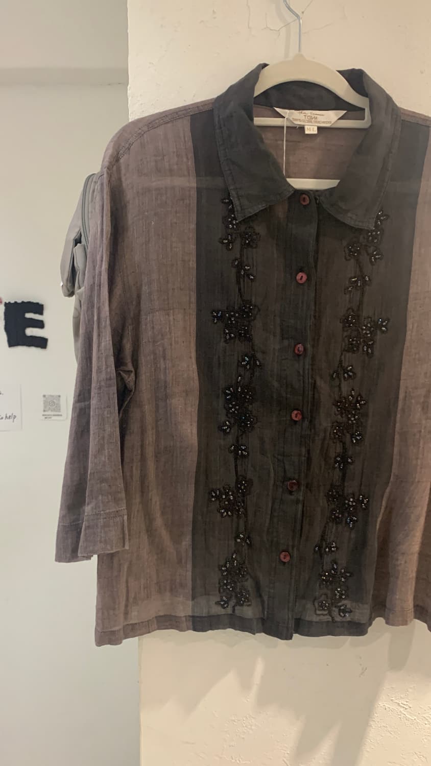 3/4 sleeve Brown Beads shirts 상품이미지3