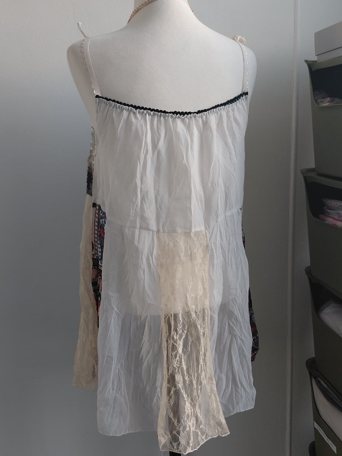 [빈티지] 패치워크 레이스/프린트 끈나시 원피스 상품이미지2