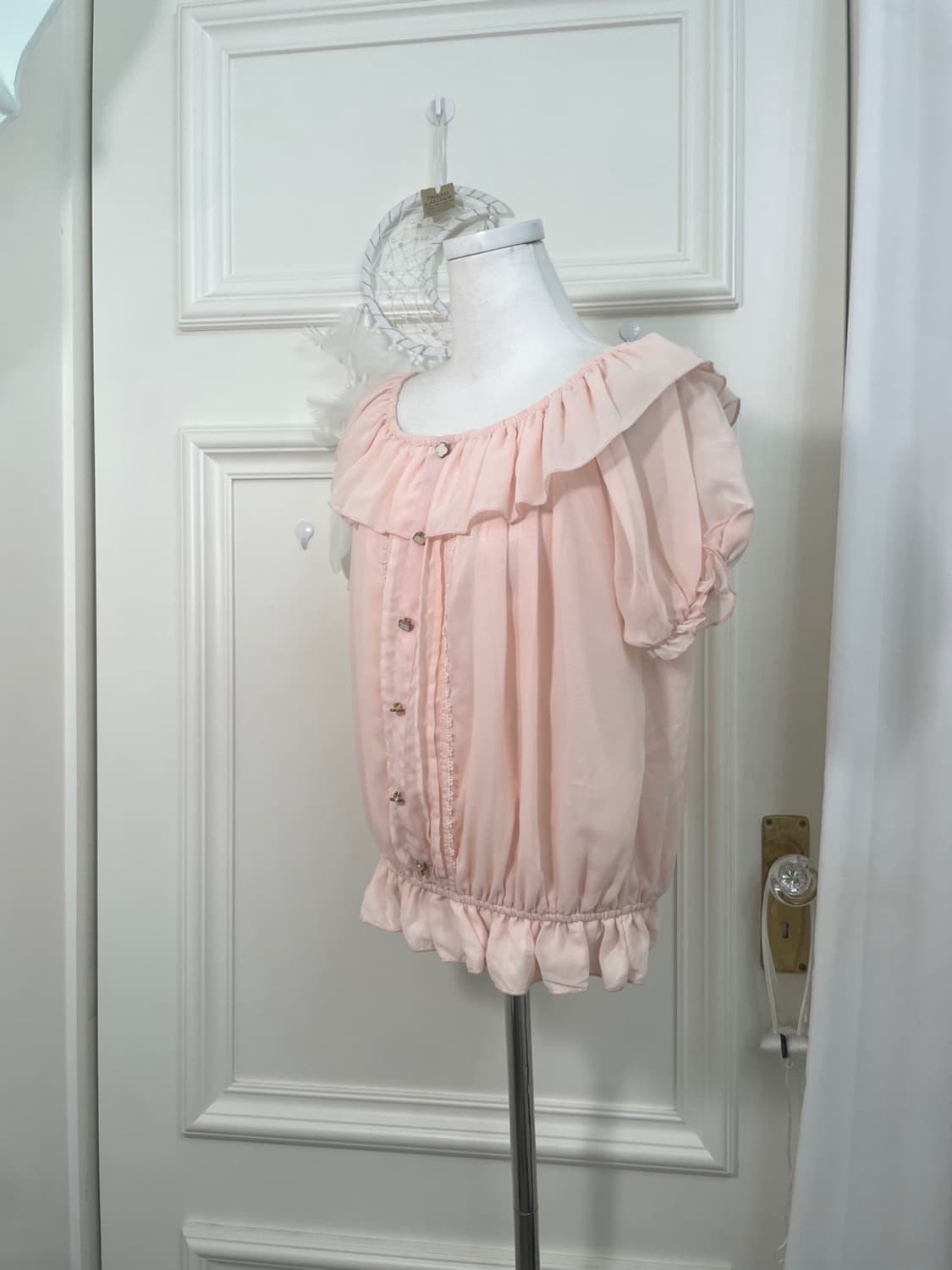 coral lace off-shoulder summer blouse 상품이미지2