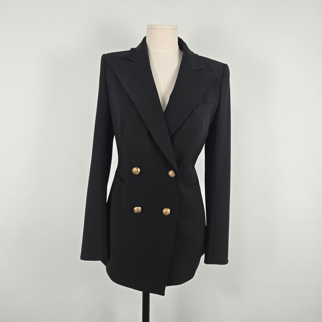 0187타임 실크견 블랙 금장 버튼 더블 브레스트 자켓 66 상품이미지1