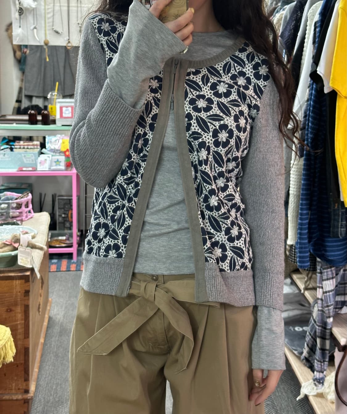 hbis 2way zip flower cardigan 상품이미지1