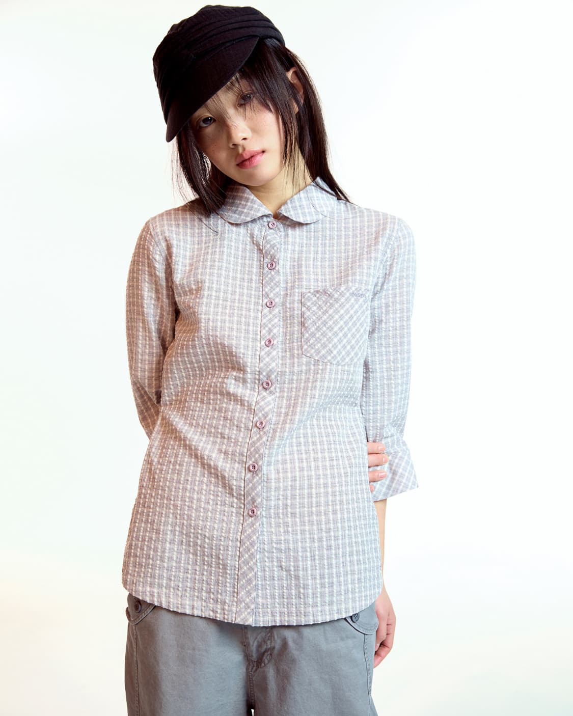 코이세이오 라운드 카라 카프리 셔츠 애쉬 핑크 1 상품이미지2