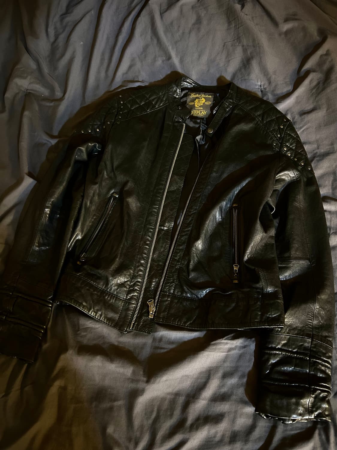 Stud Sheep Skin Biker Leather Jacket 상품이미지1