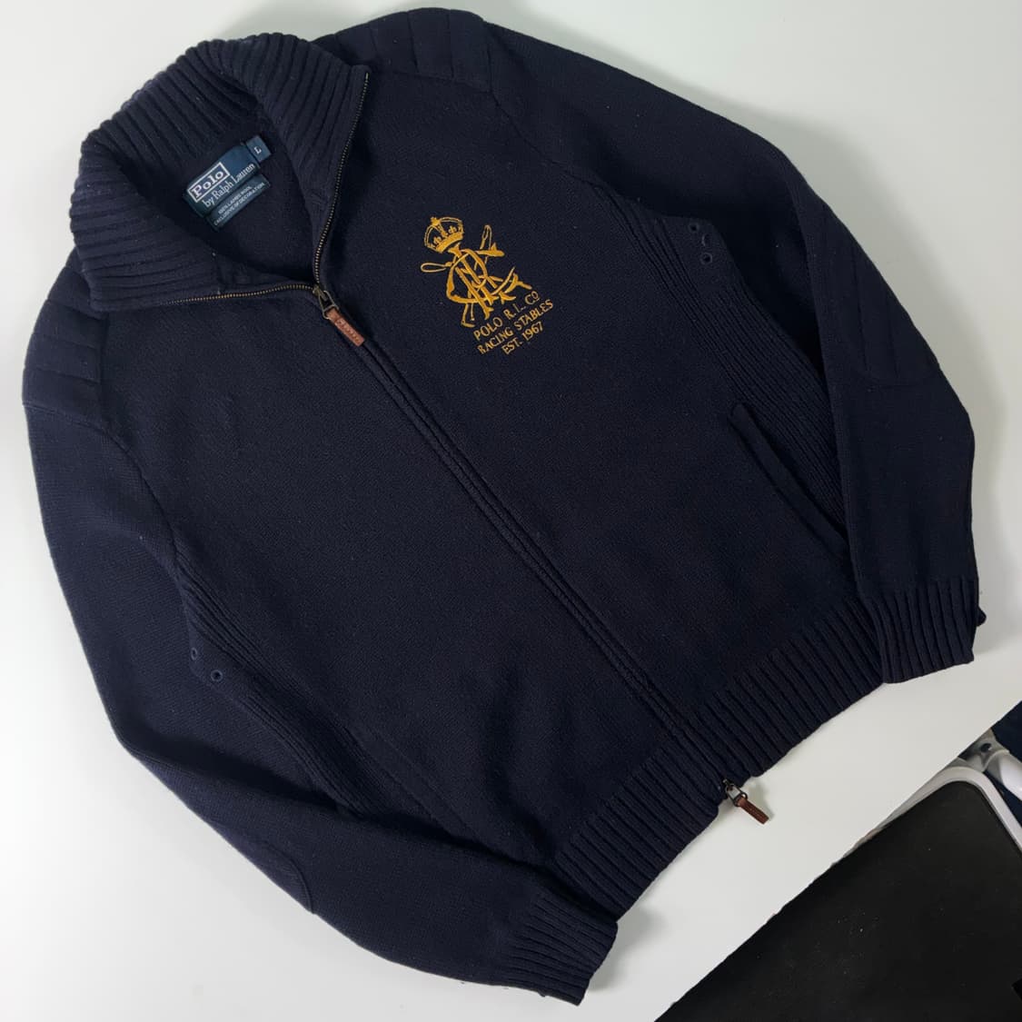 Polo  폴로 랄프로렌 레이싱 스테이블스 램스울 투웨이 네이비 니트집업 상품이미지2