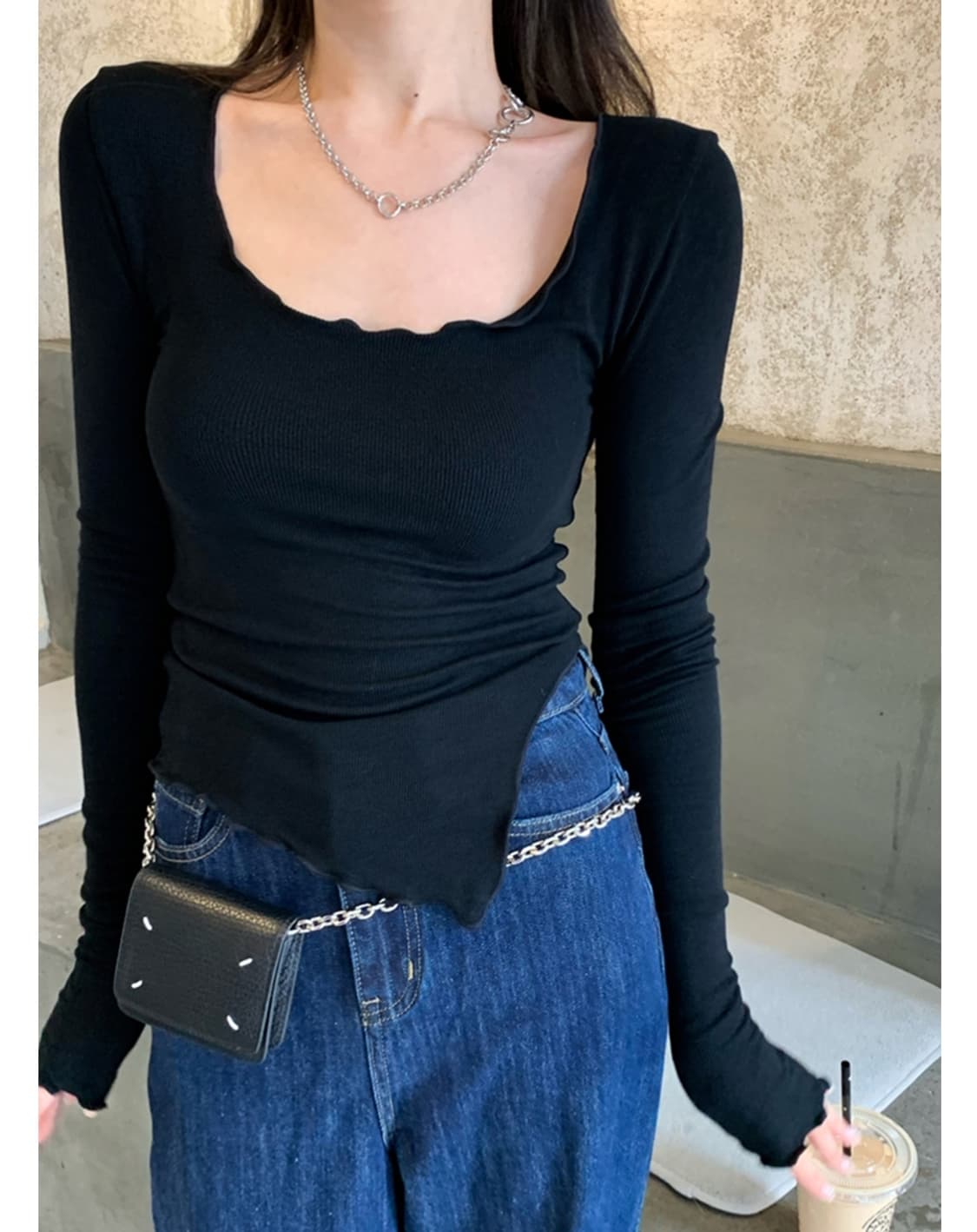 프릴 트임 골지 티셔츠 상품이미지1