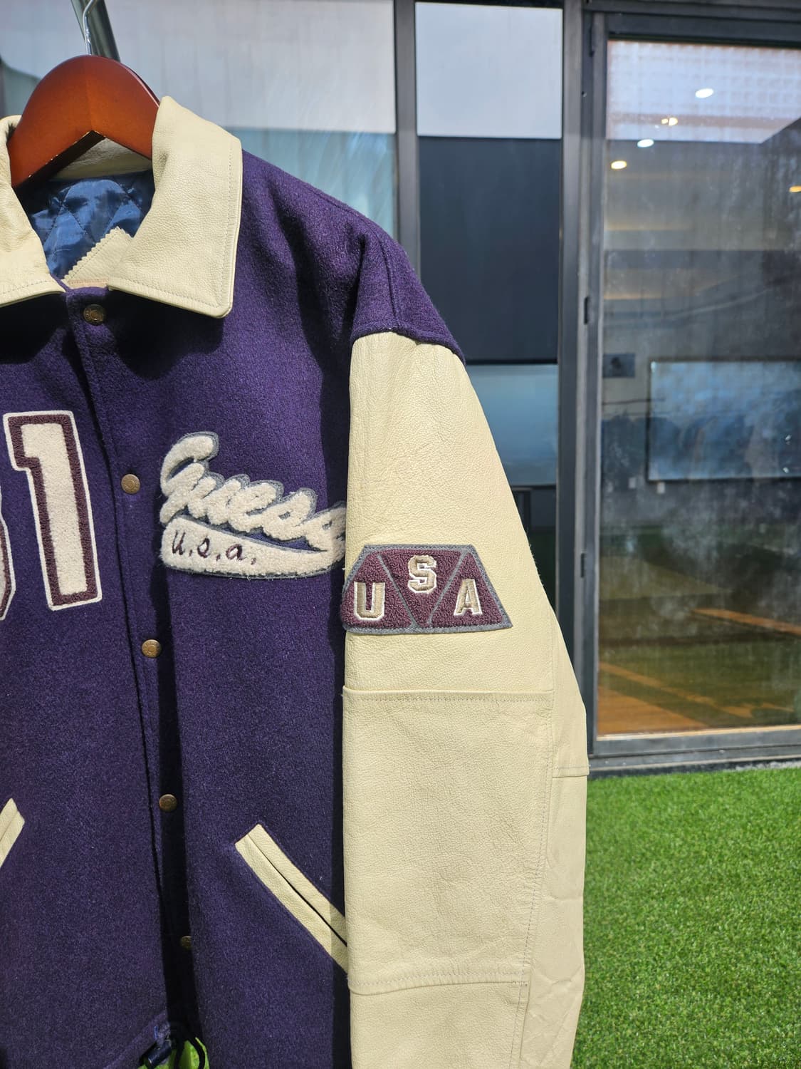 게스 USA 빈티지 울 레더 바시티 자켓 상품이미지4