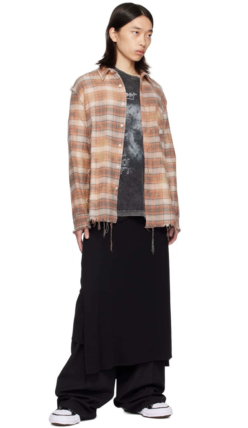XL) R13 알써티 슈레드 심 드랍 넥 셔츠 오렌지 블리치 상품이미지8