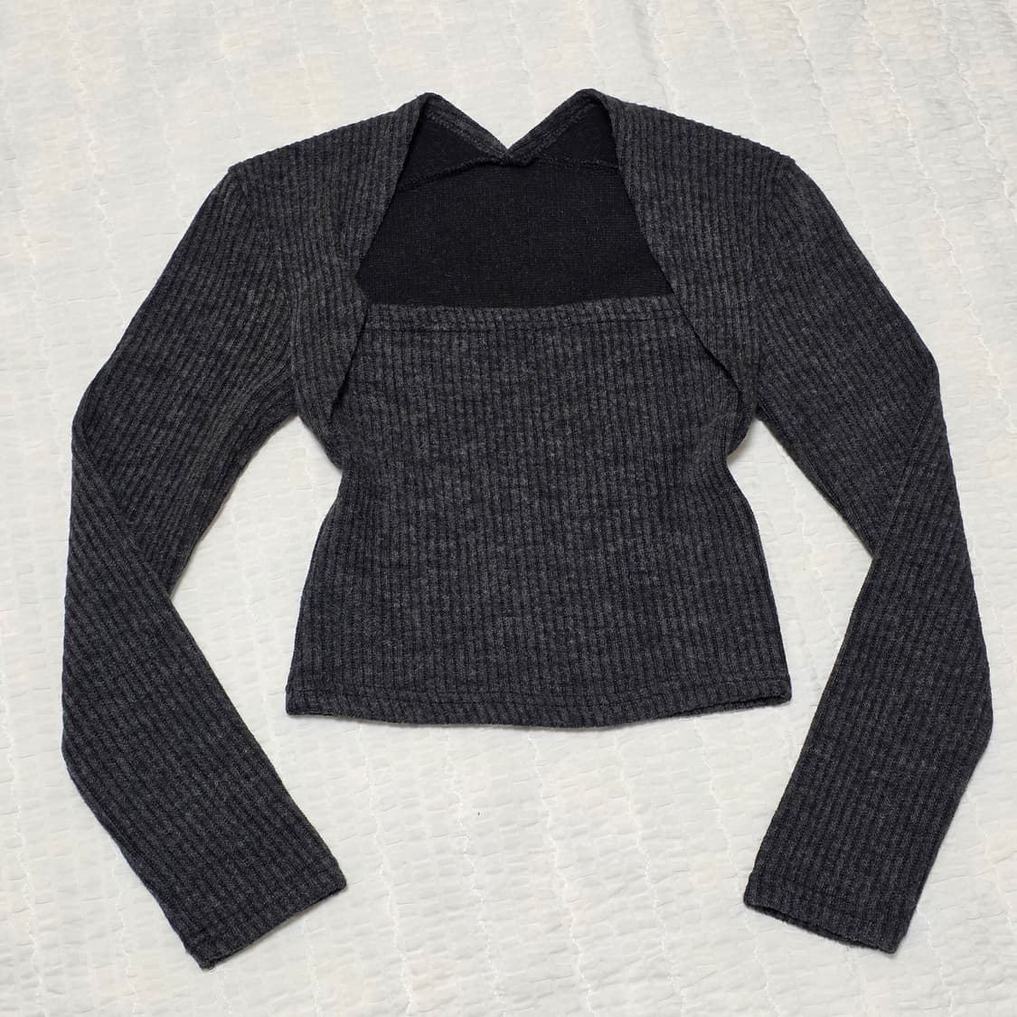 빈티지) y2k 골지 니트 승모근 커버 숄더 레이어드 긴팔티셔츠 상품이미지1