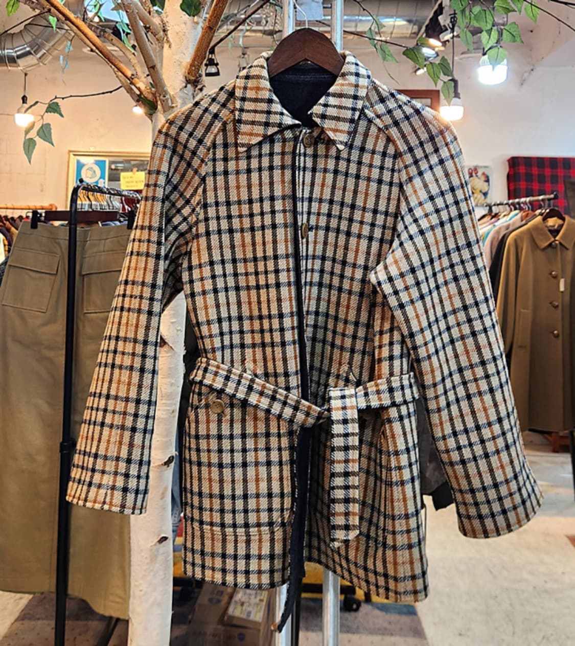 DAKS 닥스 일본판 울 블렌드 리버시블 (양면) 체크 벨트 빈티지 코트 상품이미지3