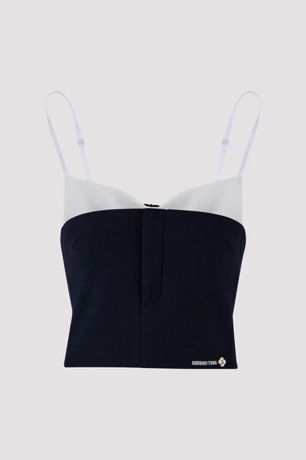 [6]슈슈통 25fw 더블 보우 레이어드 슬리브리스 탑/네이비 상품이미지6