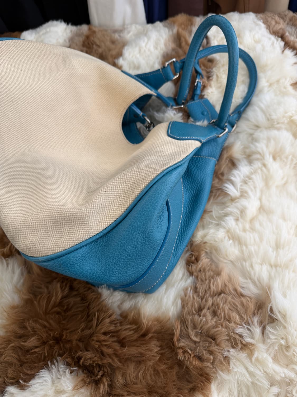 turquoise leather & canvas bag 상품이미지3