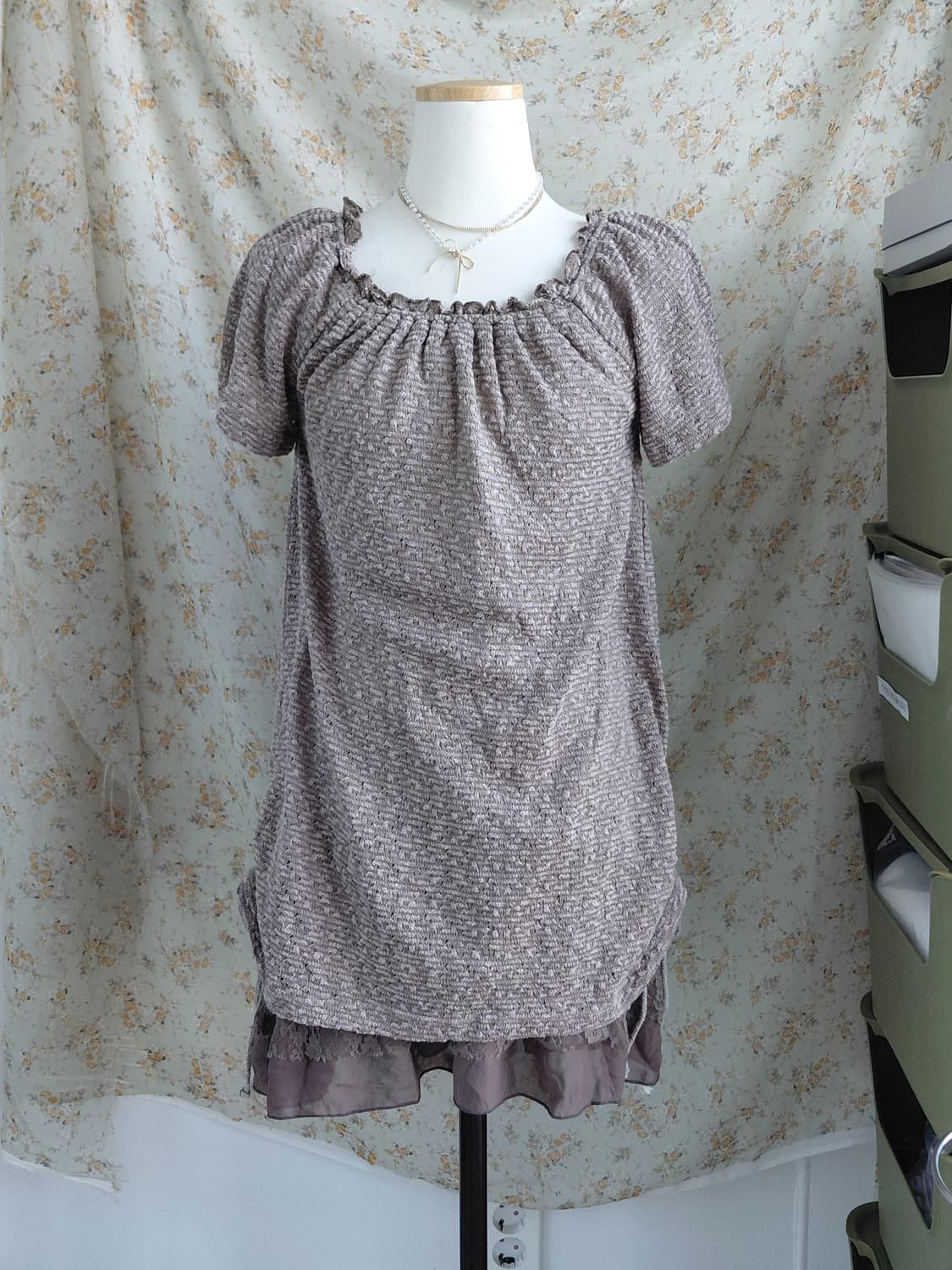 [빈티지] 레이스 레이어드 브라운 미니 원피스 모리걸 상품이미지2