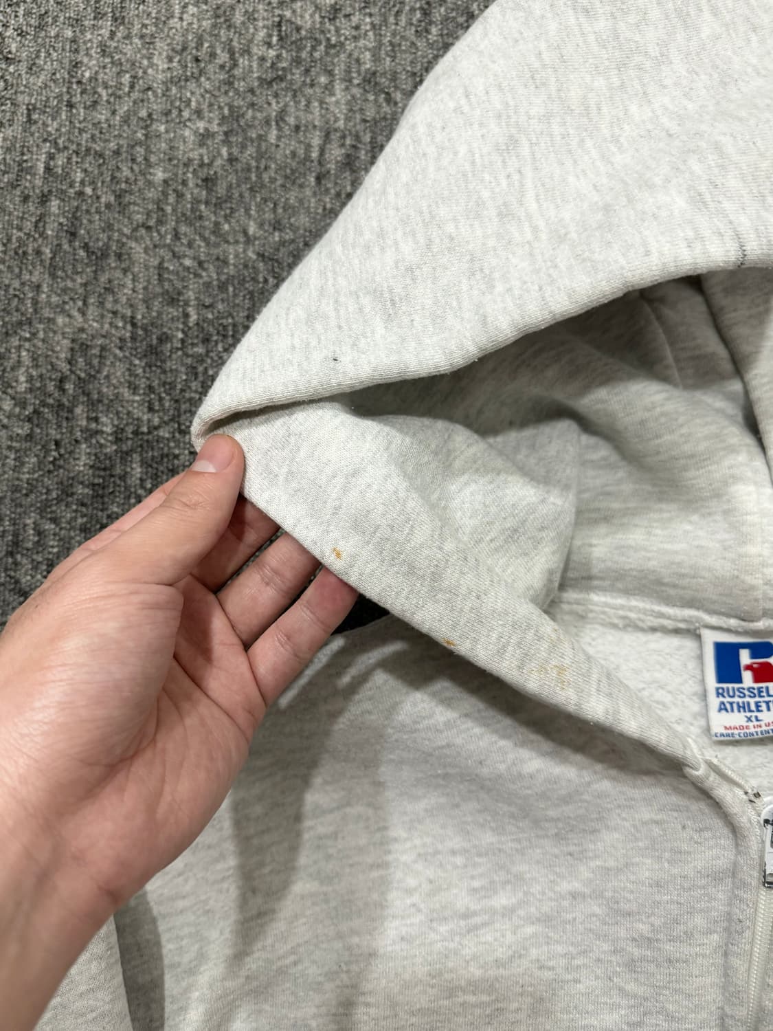 90s USA 빈티지 러셀 후드집업 라이트 그레이 XL 상품이미지4