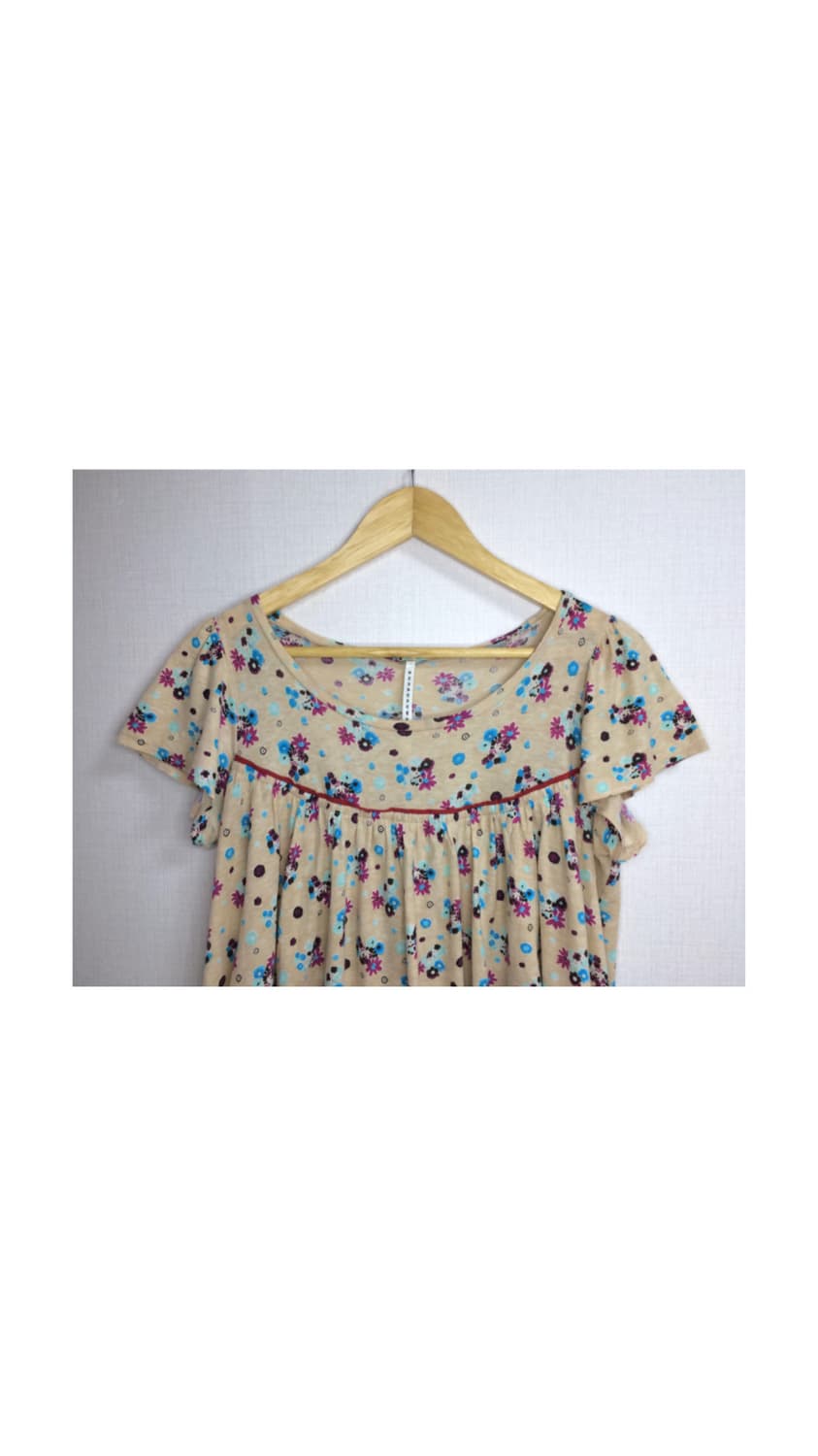 스나오 쿠와하라 베이지 플로럴 벌룬 탑 상품이미지2