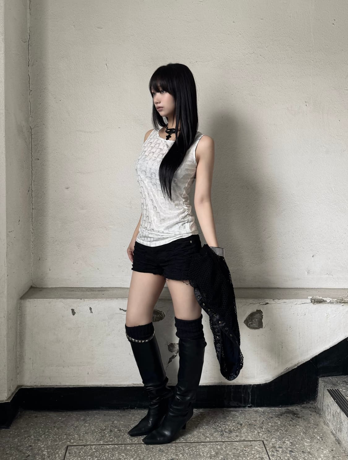 Glitter pattern white sleeveless 상품이미지1