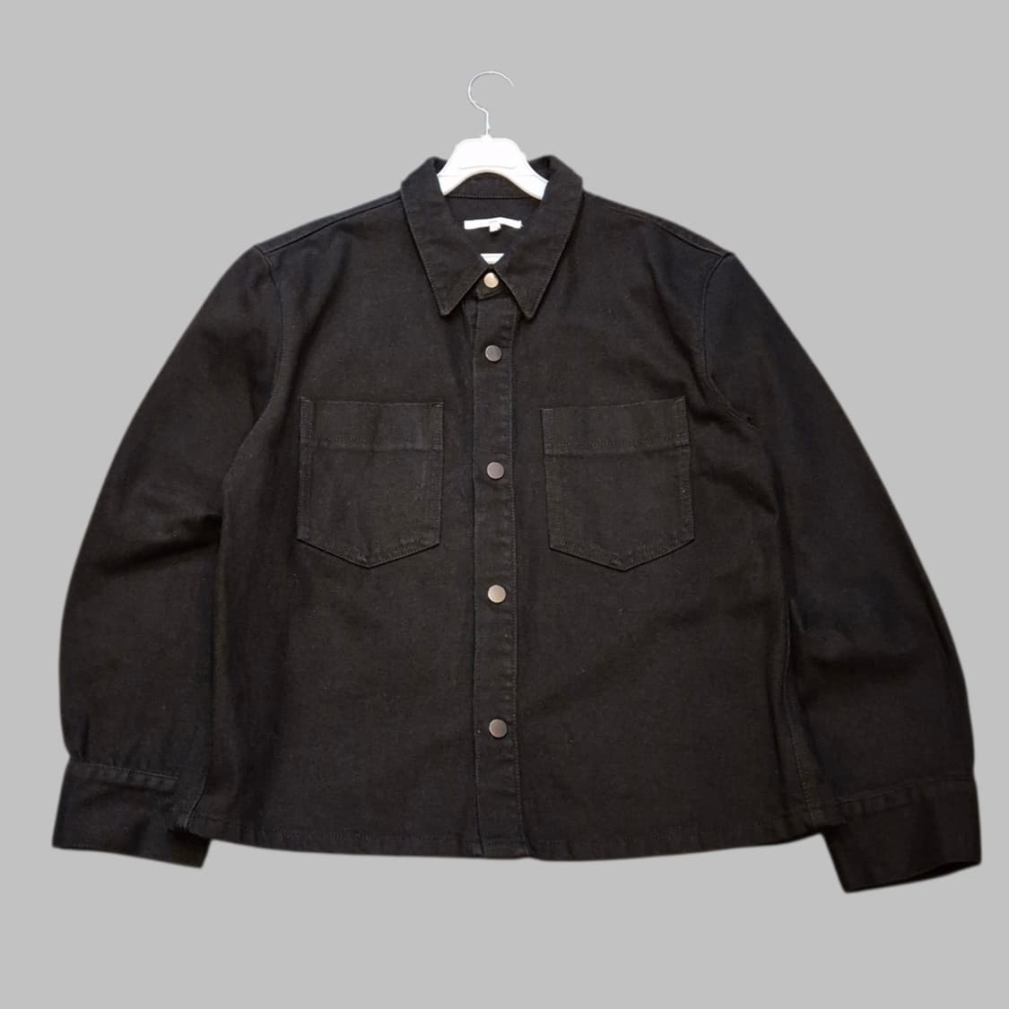 L~XL(착샷잇음) 블랙 면 숏 트러커자켓  상품이미지1