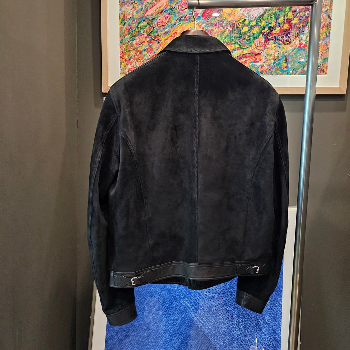 톰포드 신상 블랙 풀그레인 레더 스웨이드 트러커 자켓 상품이미지4