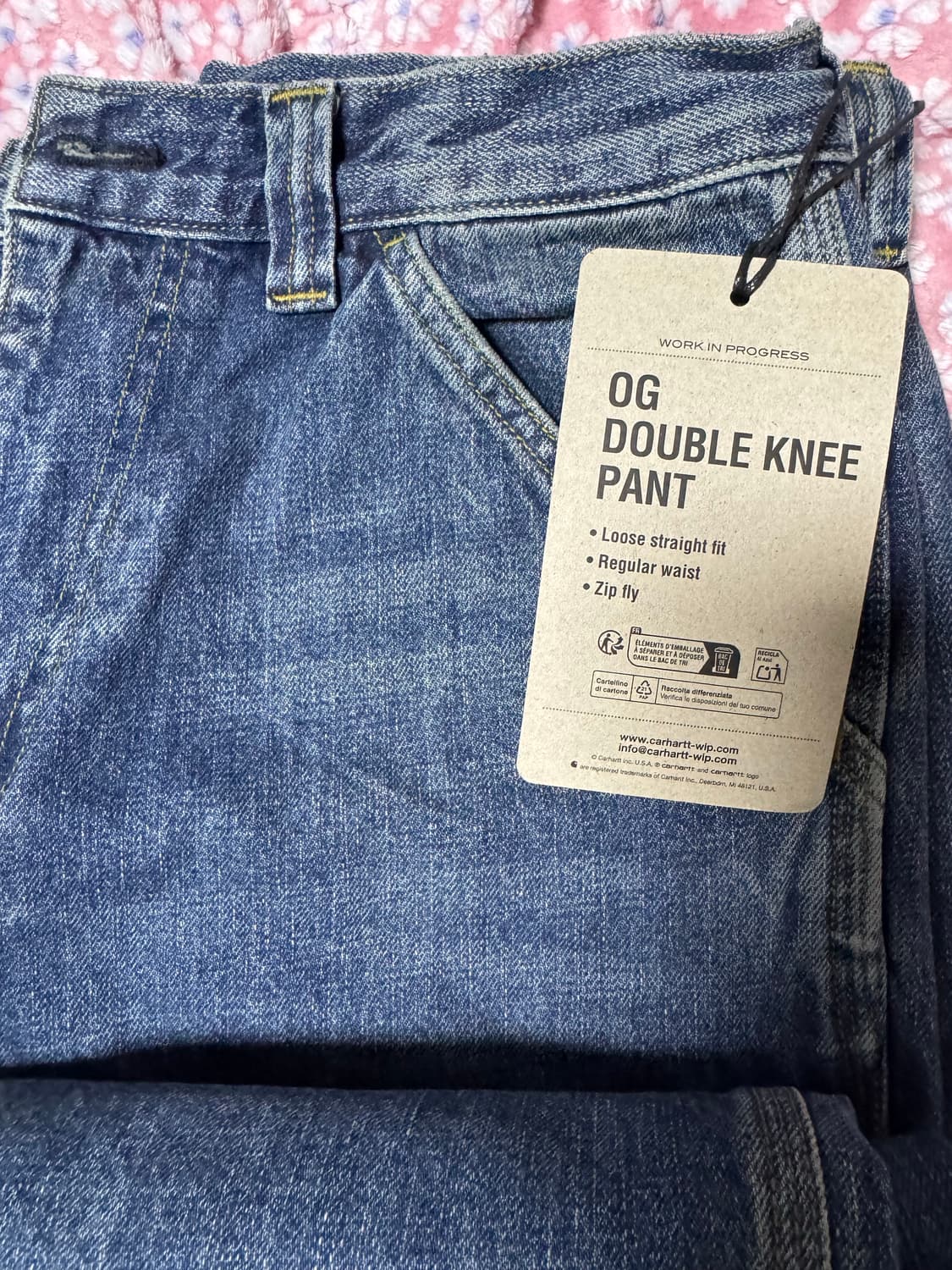 칼하트 WIP OG 더블 니 팬츠 블루 다크 유즈드 상품이미지2