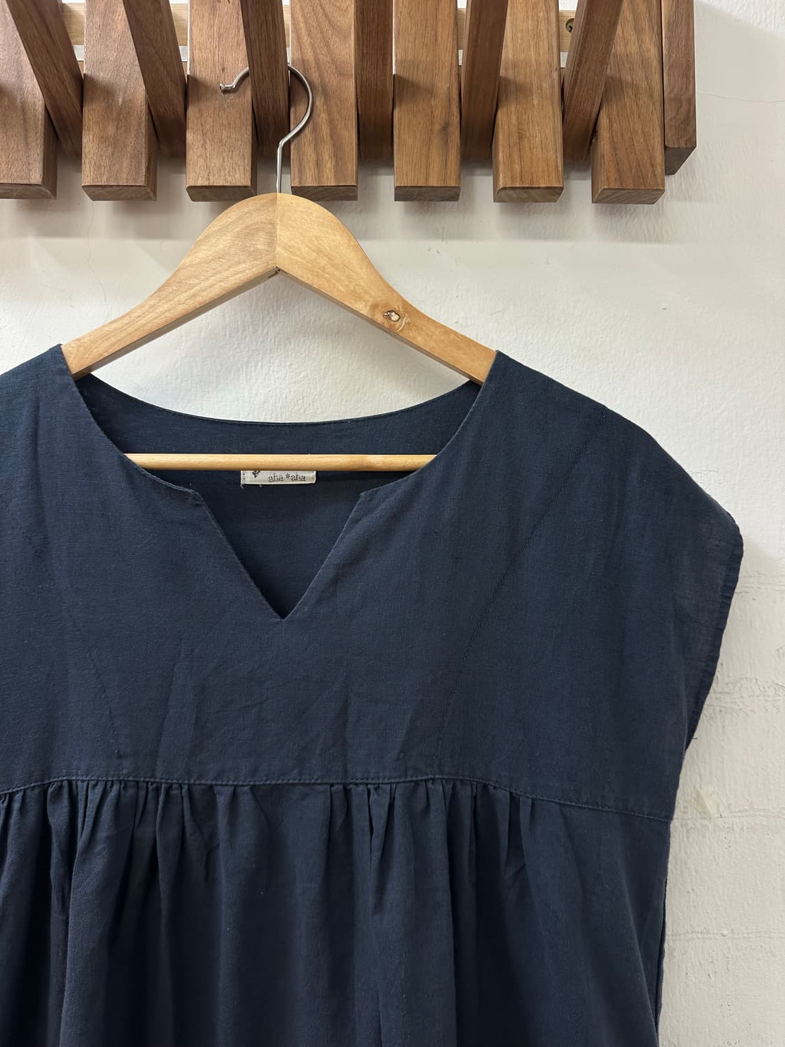 일본빈티지 네이비 린넨 코튼 포켓 디테일 플레어 레이어드 원피스 상품이미지2