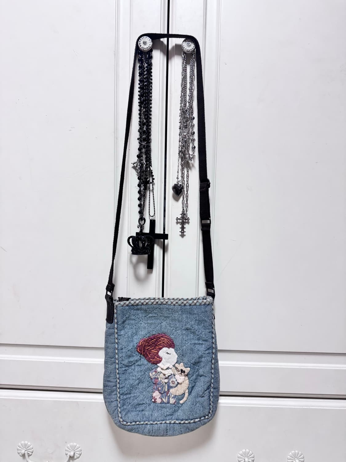 빈티지 모리걸 모리가방 핸드메이드 퀄트 자수 크로스백 숄더백 상품이미지3