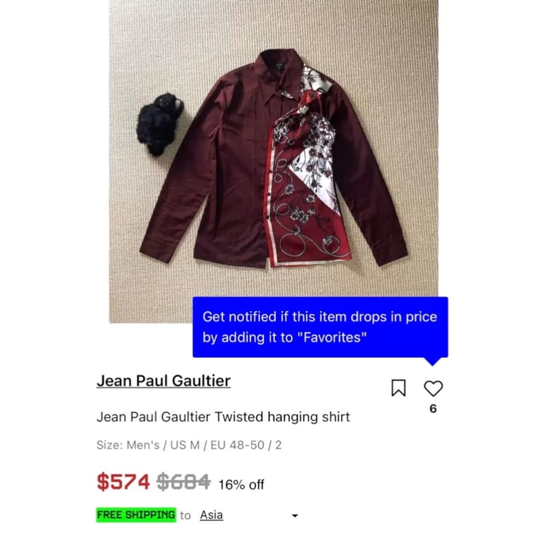 장 폴 고티에 하프 스카프 셔츠 상품이미지2