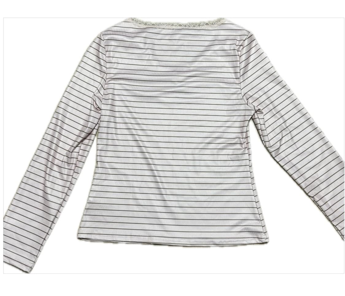 핑크브라운 레이스 셔링 긴팔티 상품이미지2