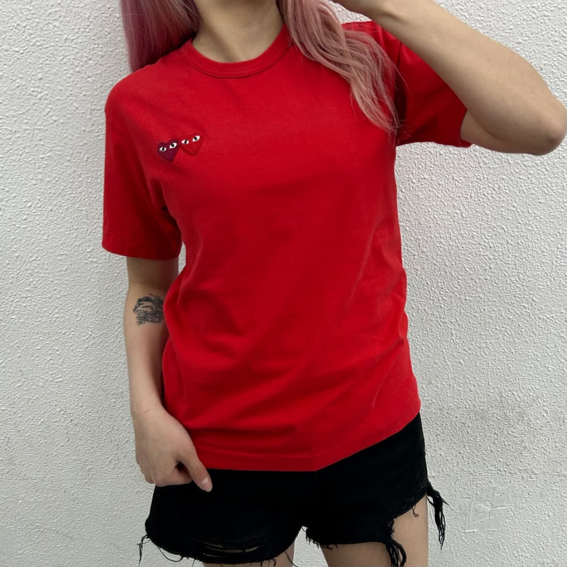 꼼데가르송 더블 하트와펜 레드 반팔 S 상품이미지1