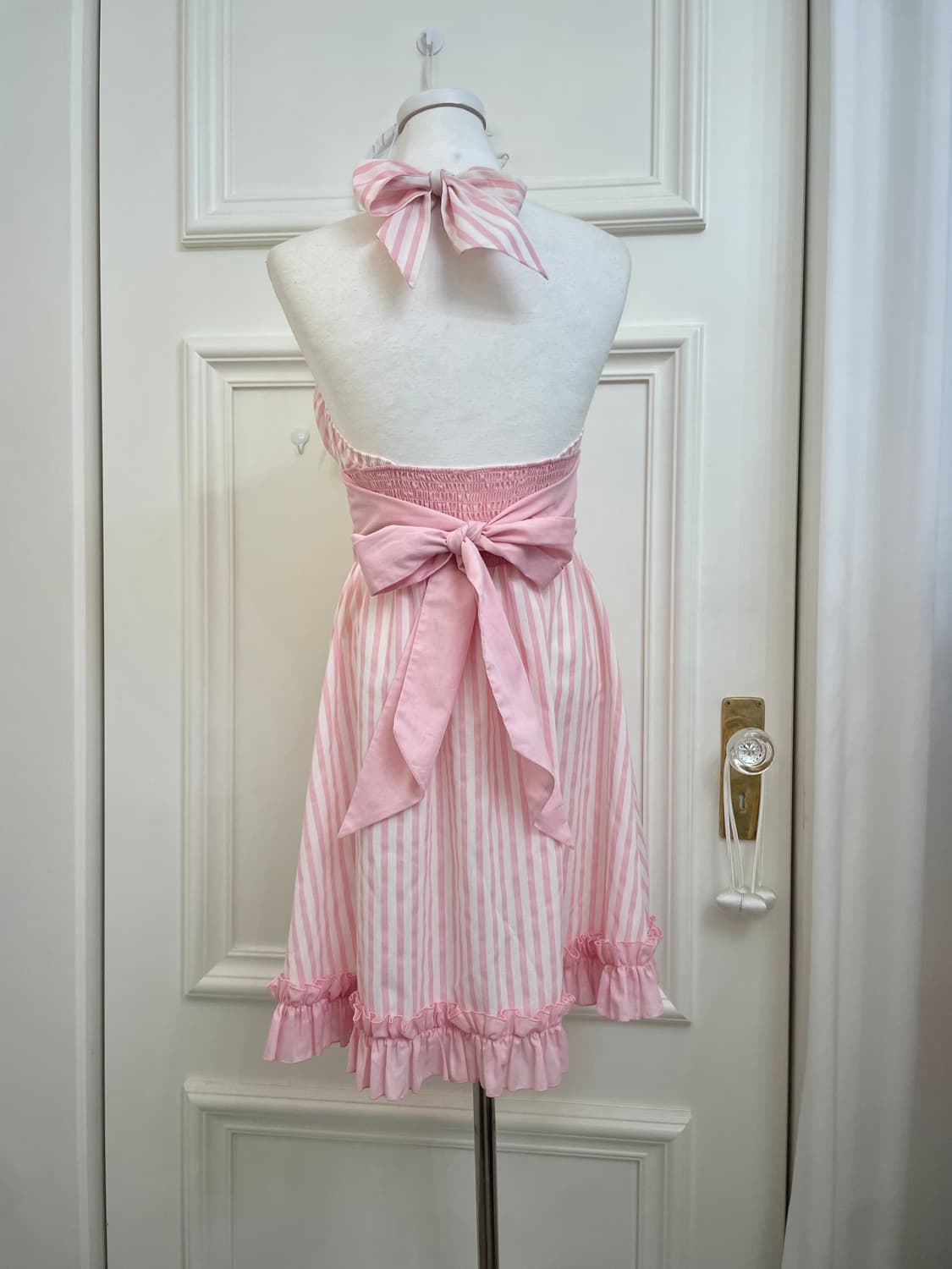 pink white stripe lace bow cotton halter 상품이미지3
