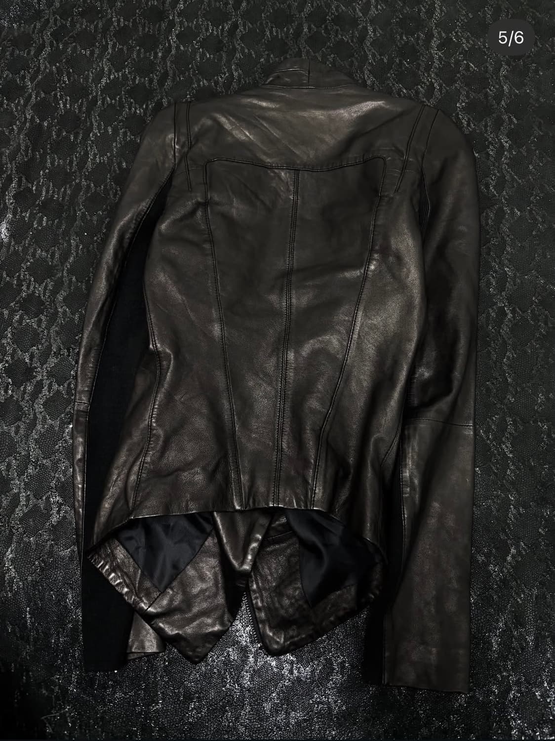 00’s rare design draped leather jacket 상품이미지4