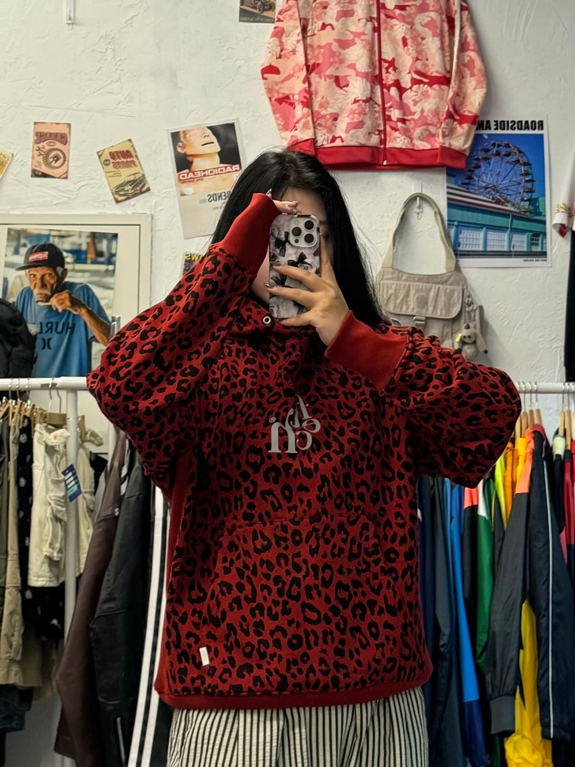 페치 선데이 레오파드 레드 후드티 L 상품이미지2