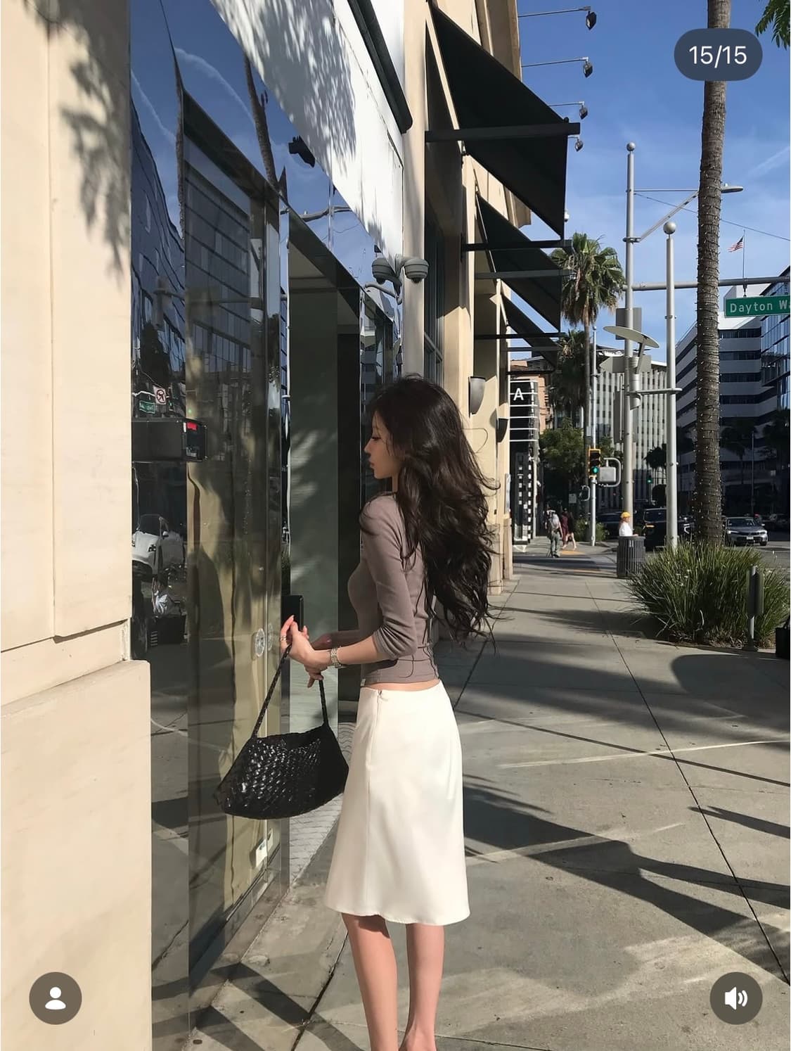 레터앤 딥 브이넥 슬림 탑 7부 티셔츠 브라운 상품이미지3