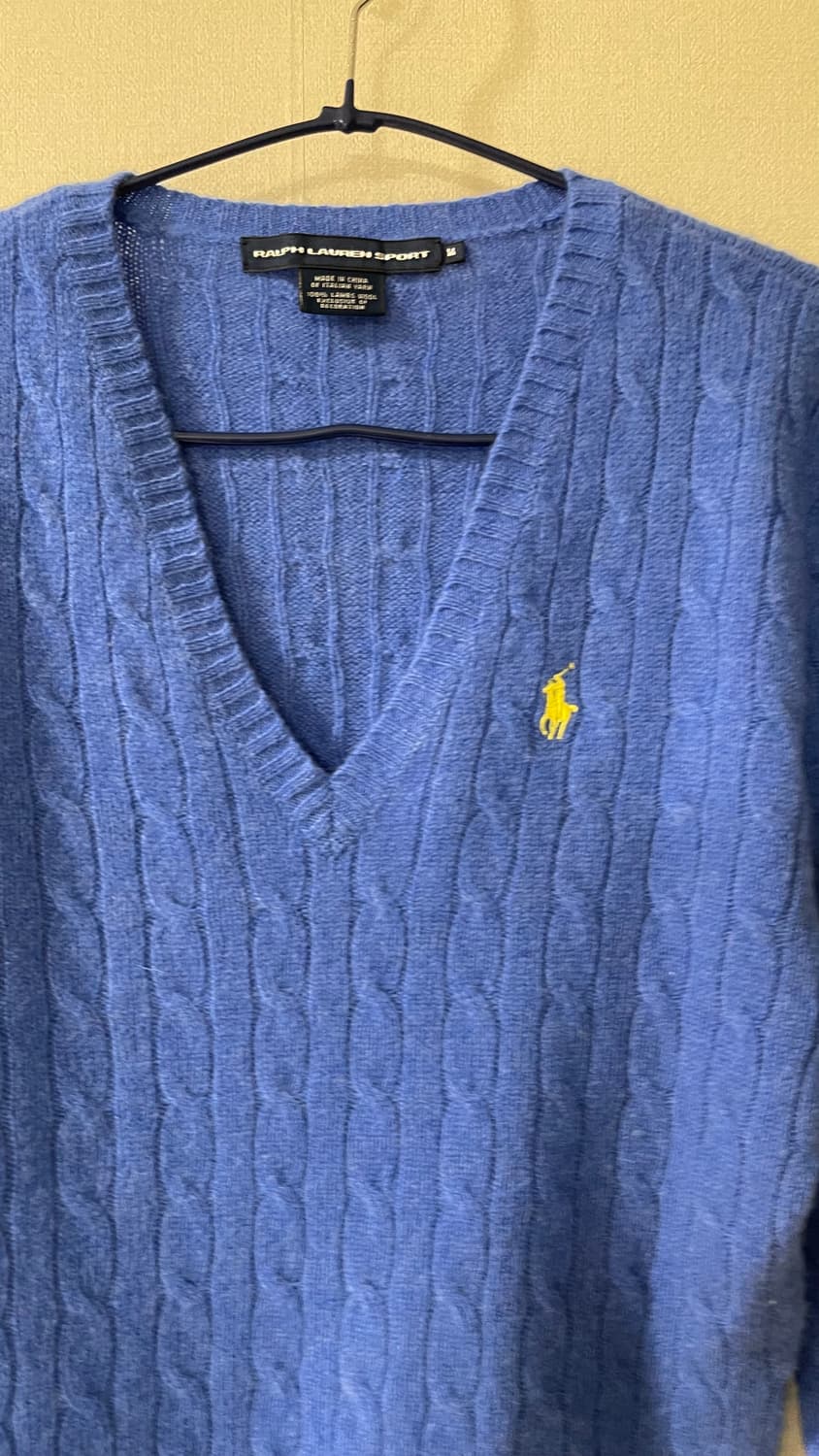폴로 랄프로렌 100%램스울 케이블 브이넥 니트 블루 M 상품이미지7