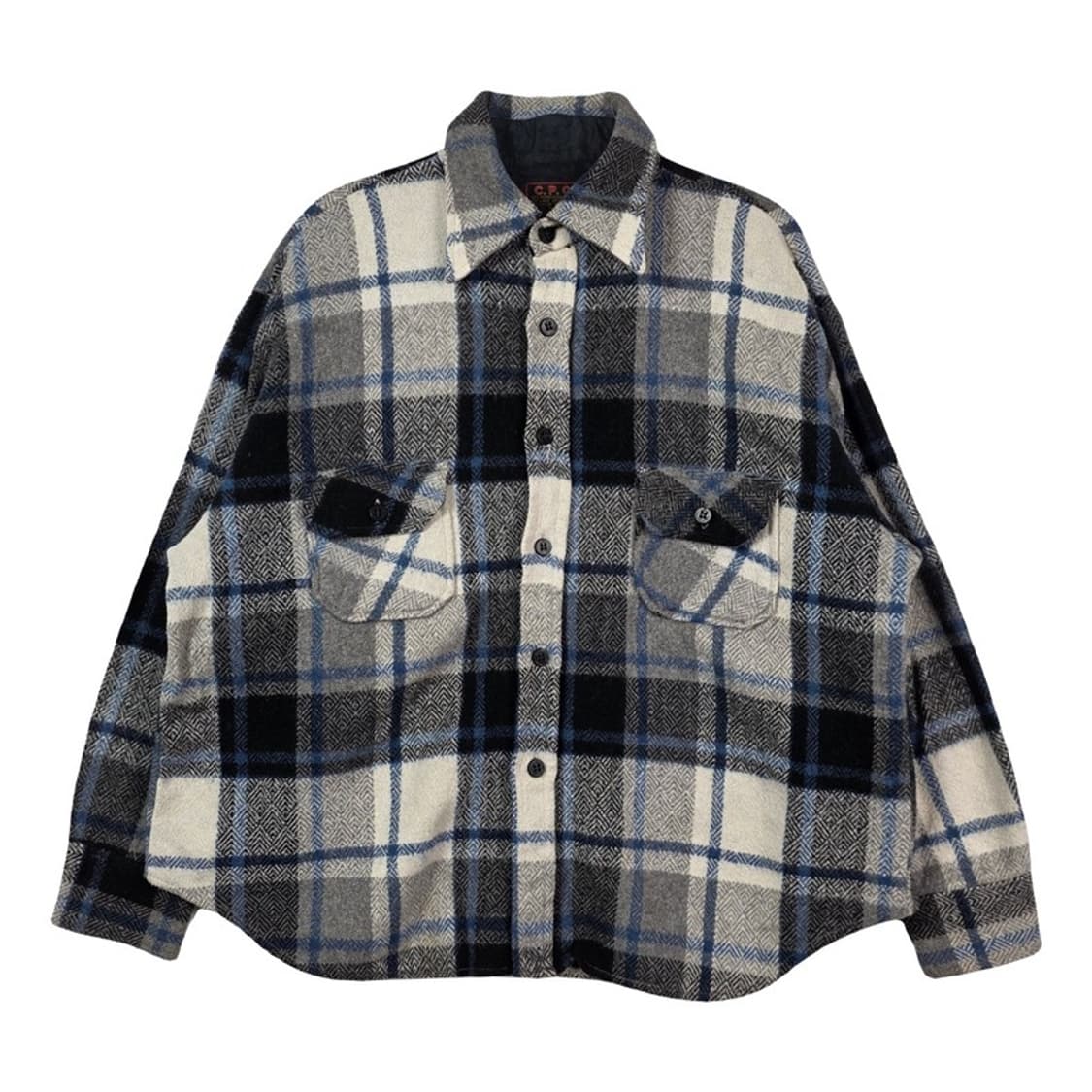 80s CPO 울 리넨 혼방 쉐도우 체크 셔츠 자켓 XL 상품이미지1